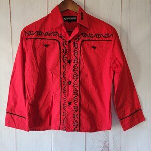 Minotauro Western Wear Embroidered Button-down Shirt, Women’s Sz 14, Red/Black